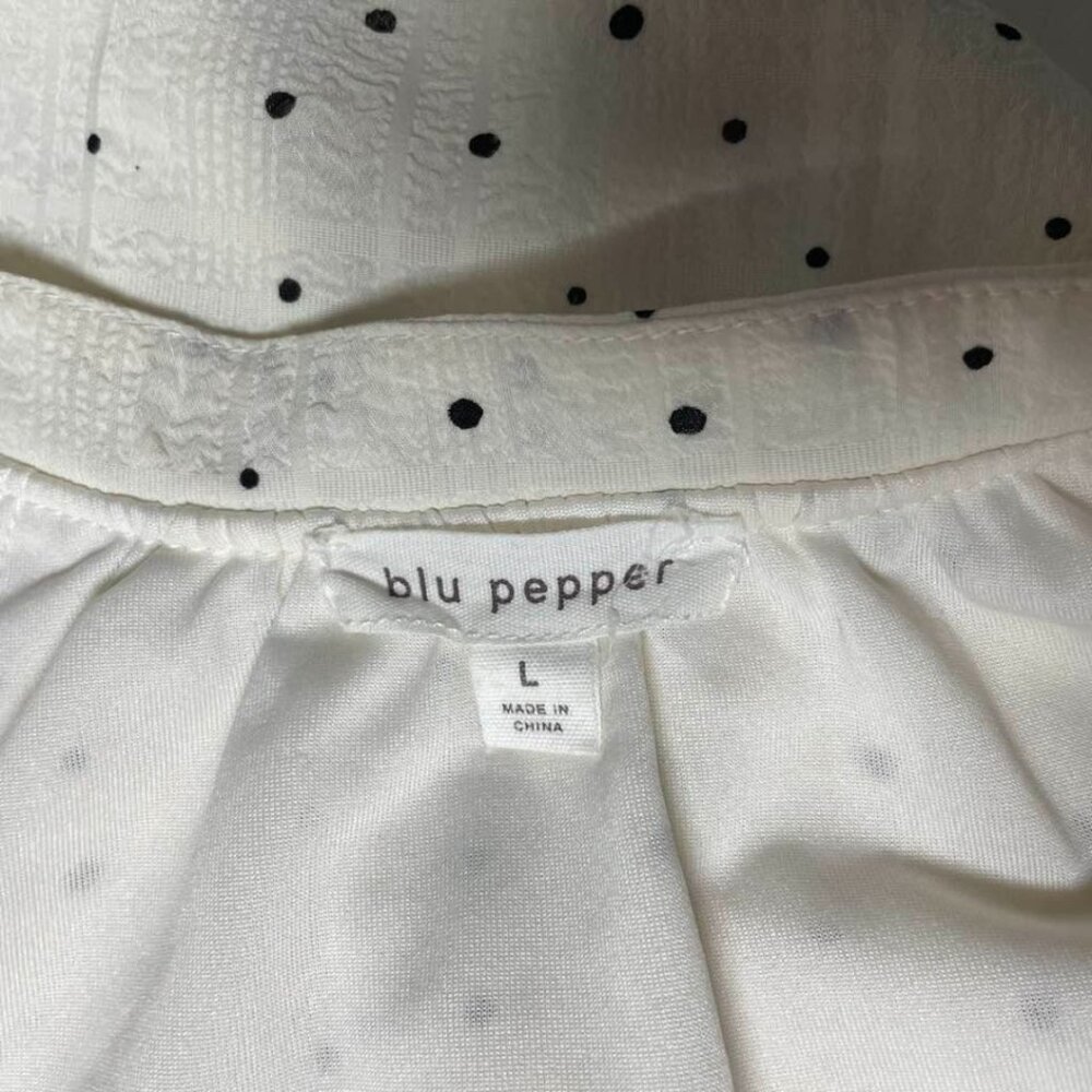 Blu Pepper Bubble Hem Blouse Balloon Sleeve Polka Dot Romantic Large - Picture 10 of 14
